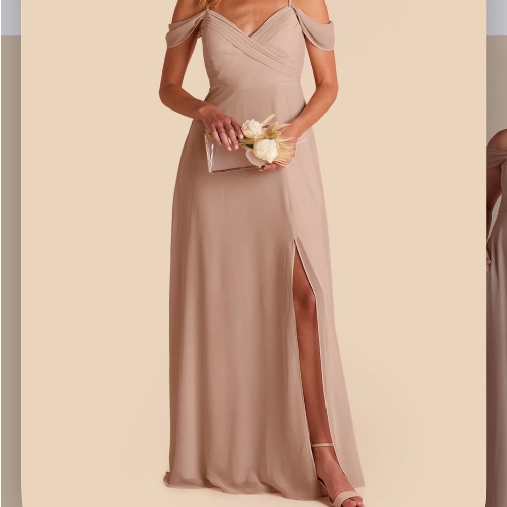 Birdy Grey Taupe Chiffon Adjustable Shoulder Bridesmaid Dress